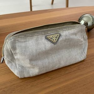Prada cosmetic pouch, denim heather gray, gold hardware